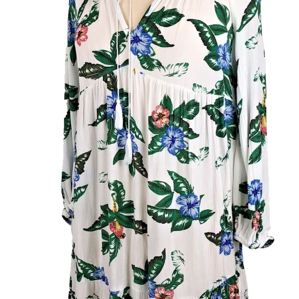 Old Navy White Tropical V-Neck Long Sleeve Women's Dress Vacation Cruise Travel